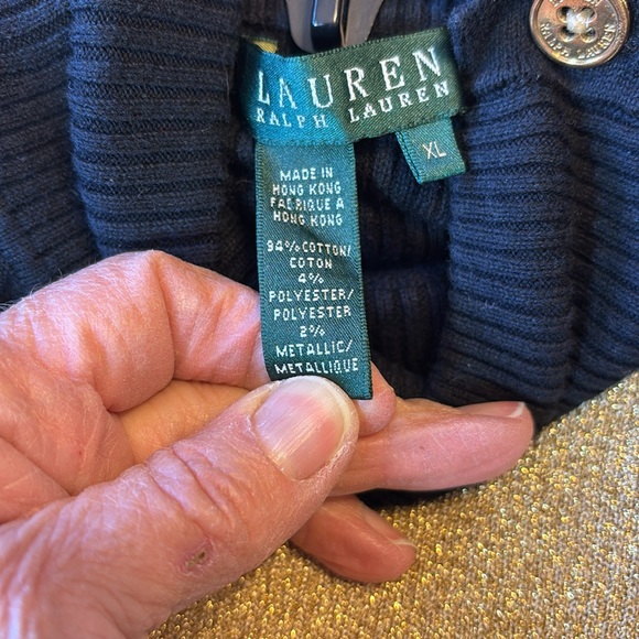 Lauren Ralph Lauren Black Ribbed Mock Neck Sweater with Gold Stripe XL - Picture 6 of 12